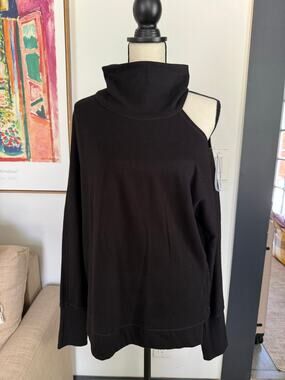 Calvin Klein Performance XL Black Cold Shoulder Cowl Neck Sweatshirt Pullover